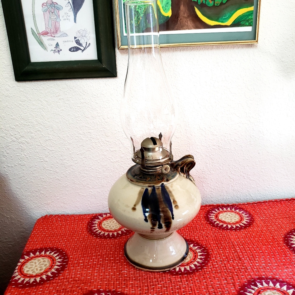Vintage Studio Pottery Large Hurricane Lamp Beautiful Handmade glazed pottery - Picture 11 of 12
